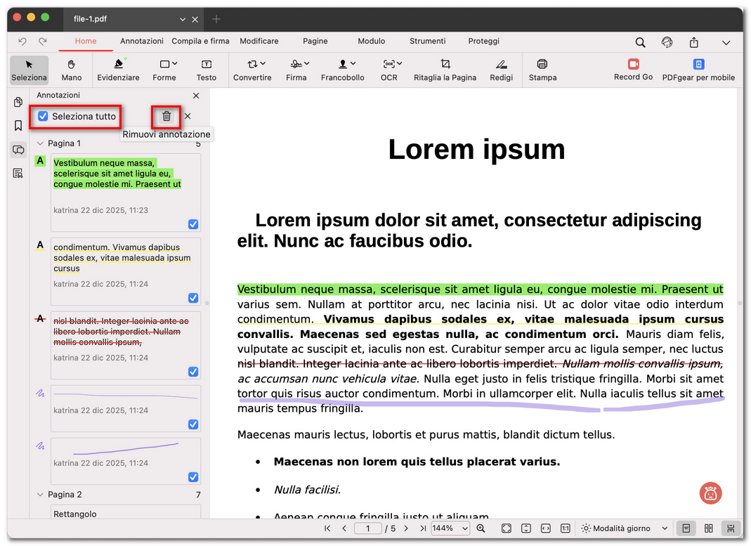 Eliminare tutte le annotazioni in blocco
