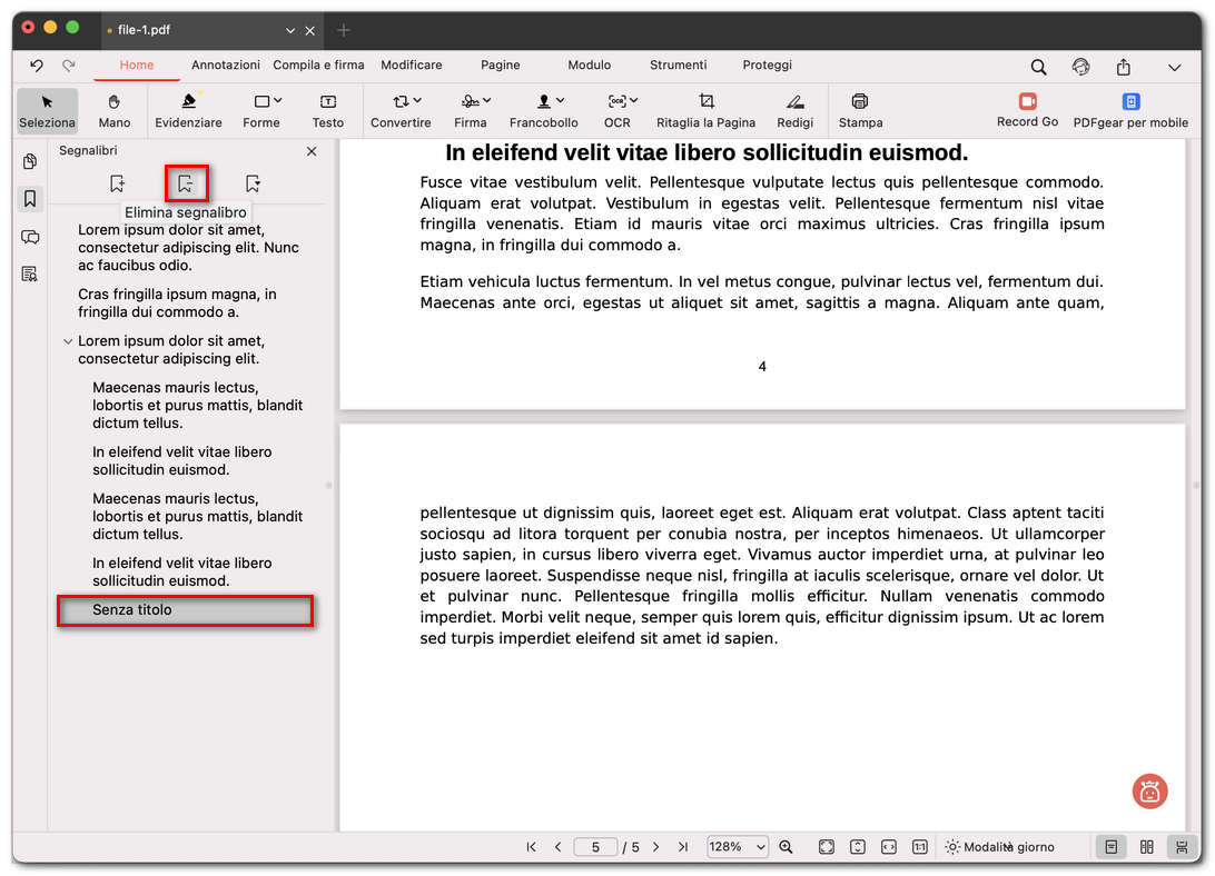 Eliminare un segnalibro da un PDF su Mac