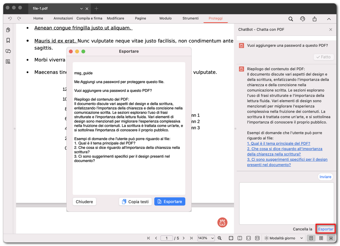 Esportare la cronologia della chat