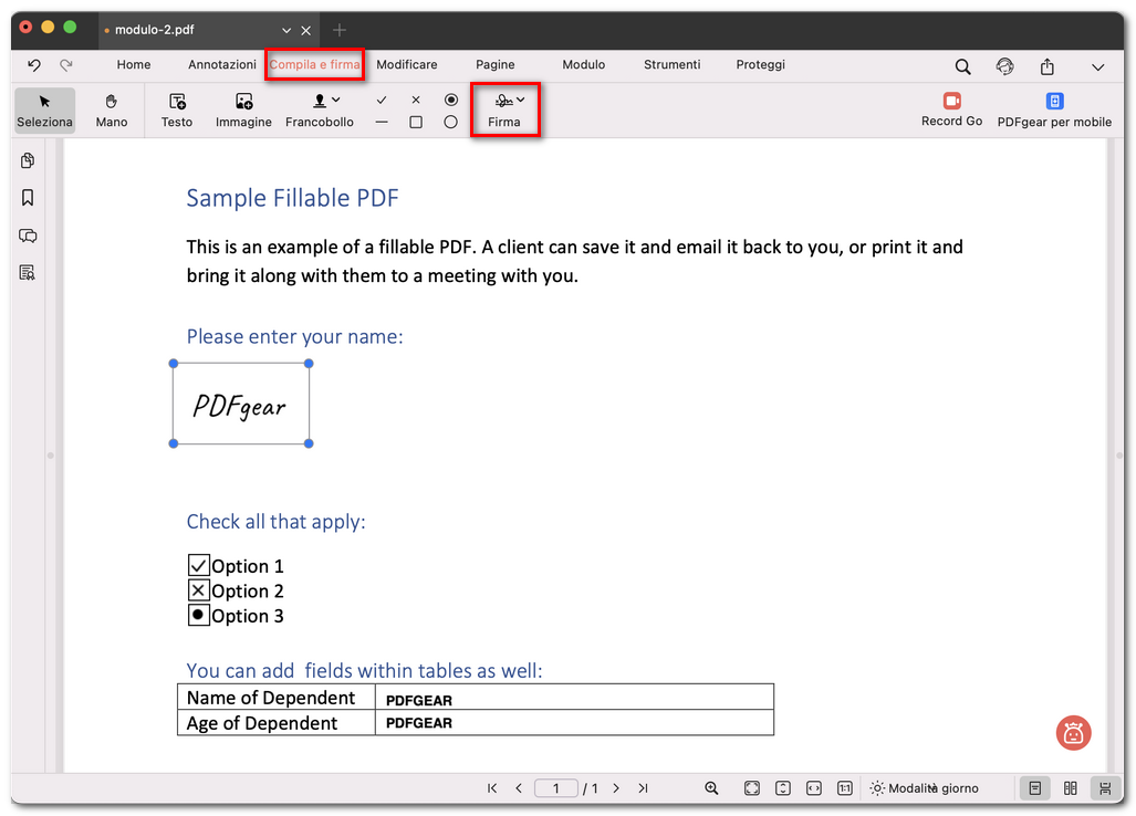 Firmare un PDF con PDFgear