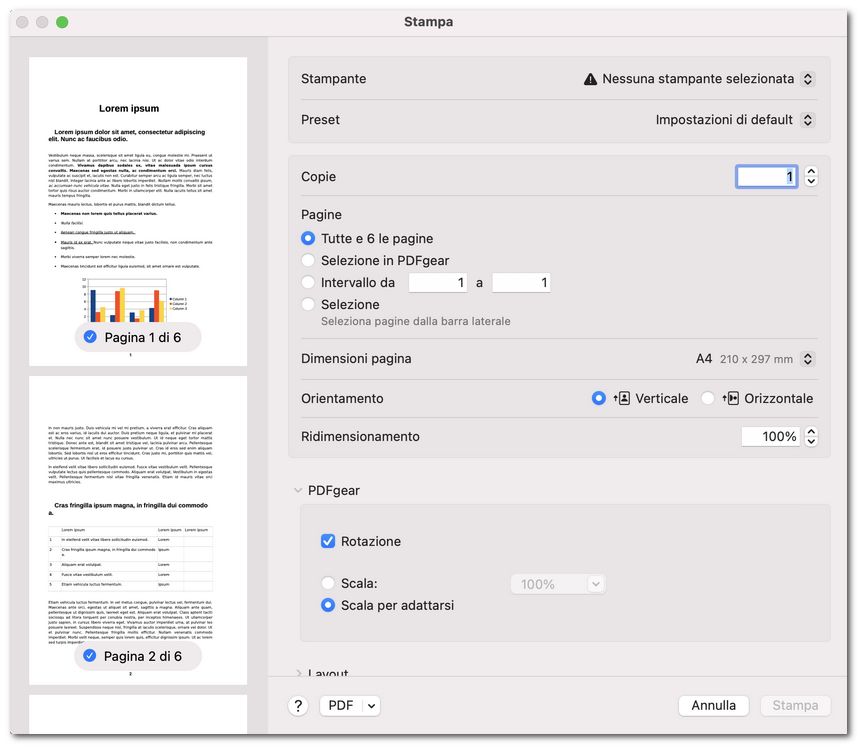 Impostare le opzioni delle pagine di stampa