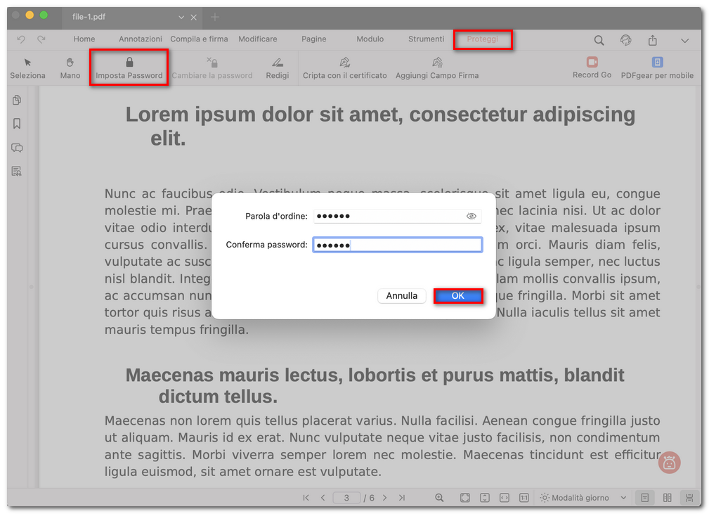 Impostare una password per un file PDF