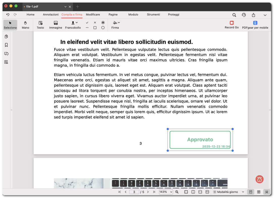 Inserire il timbro preimpostato nel PDF