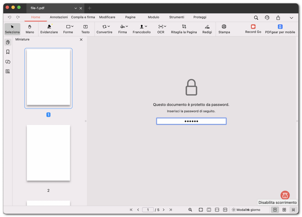 Inserire la password per sbloccare un PDF