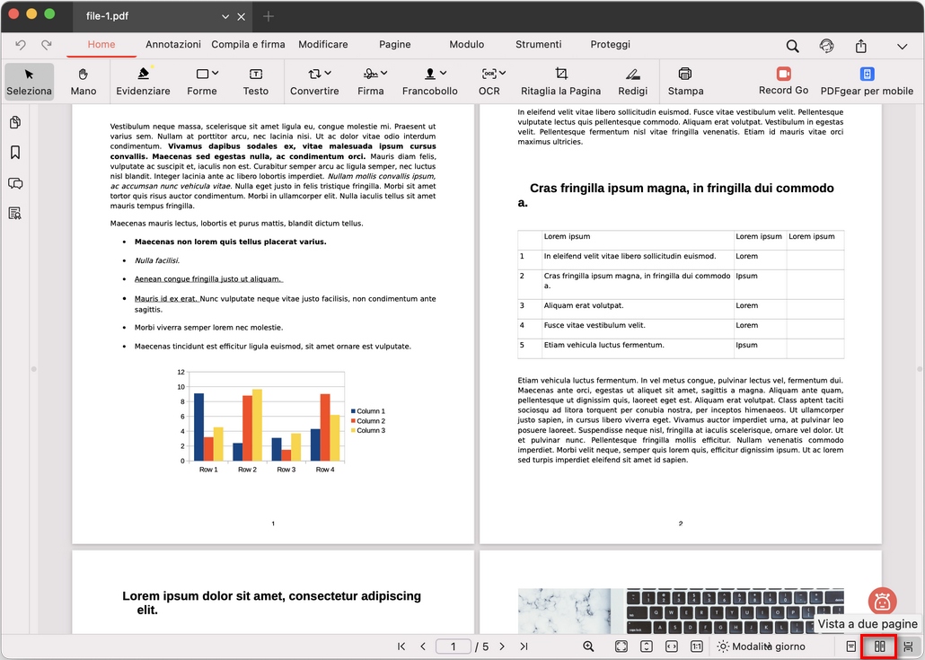 Modalità di visualizzazione a due pagine