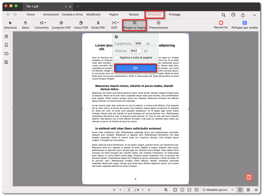 Personalizza le impostazioni di ritaglio della pagina PDF