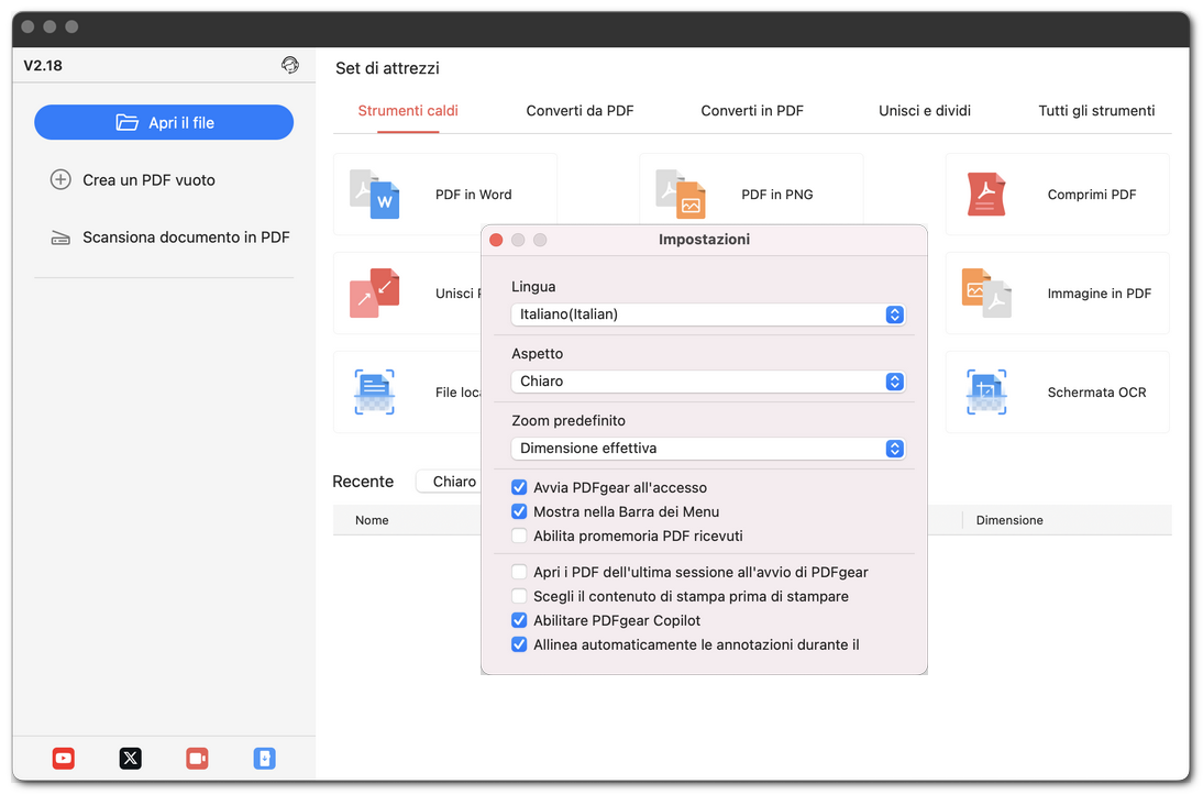 Personalizza le impostazioni in PDFgear