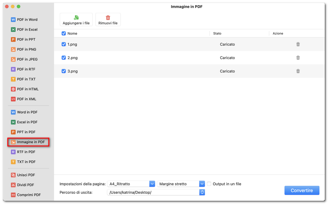 Personalizzare la conversione da immagine a PDF