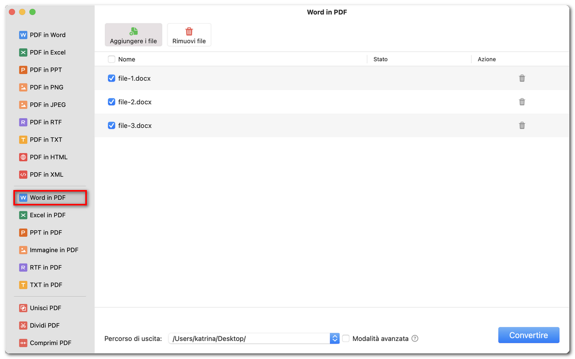 Personalizzare la conversione da Word a PDF