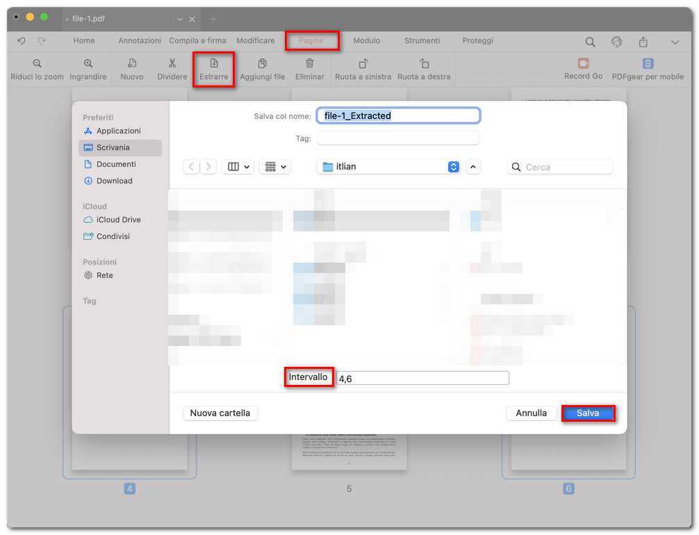 Personalizzare le pagine PDF estratte