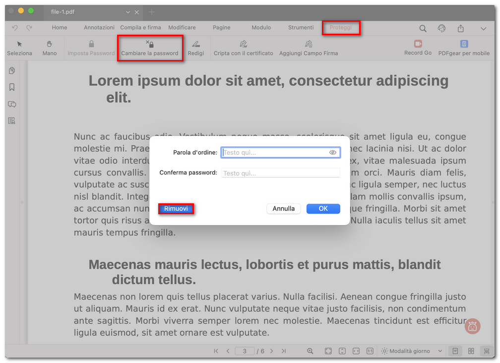 Rimuovere la password dal file PDF