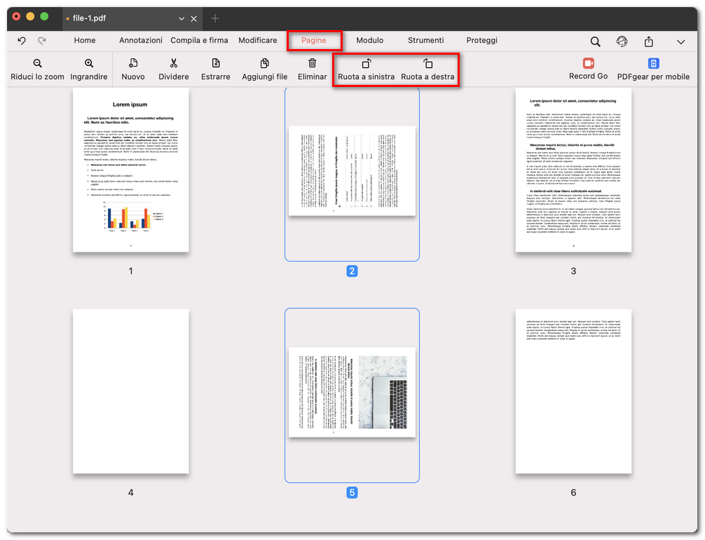 Ruotare le pagine PDF