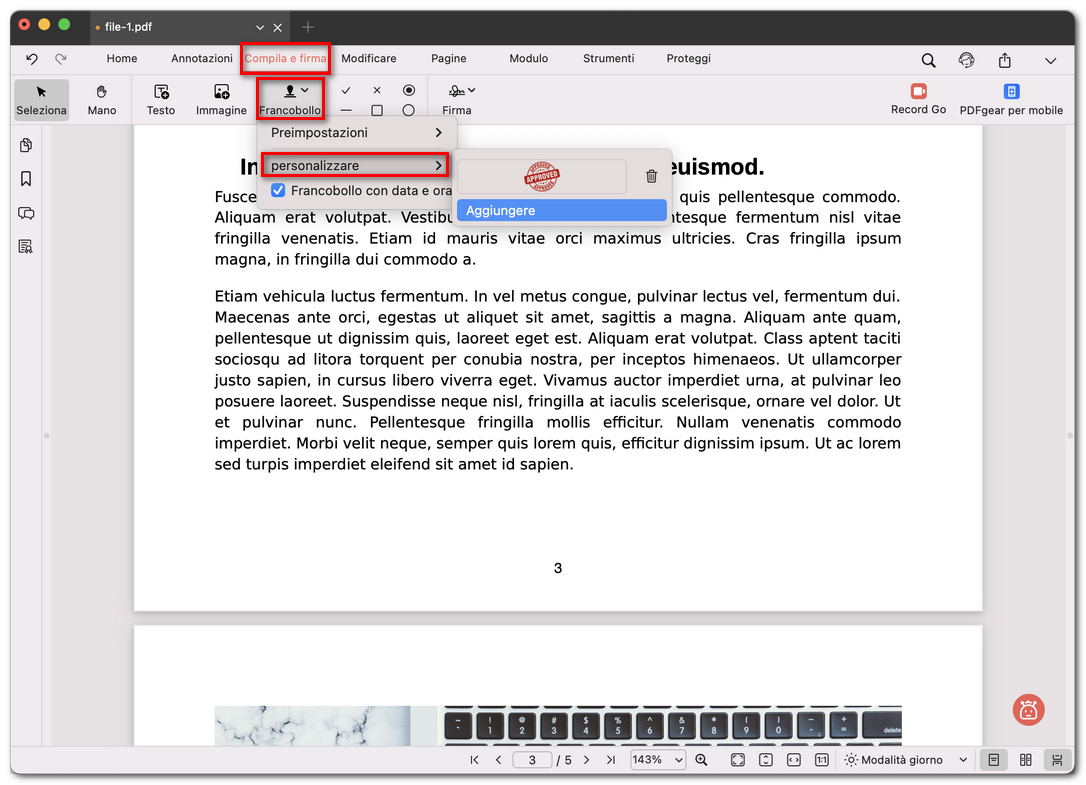 Scegliere di personalizzare un timbro