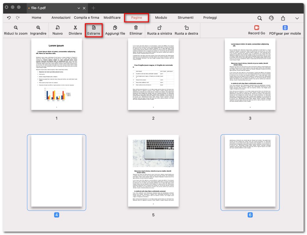 Selezionare Estrai Pagine PDF