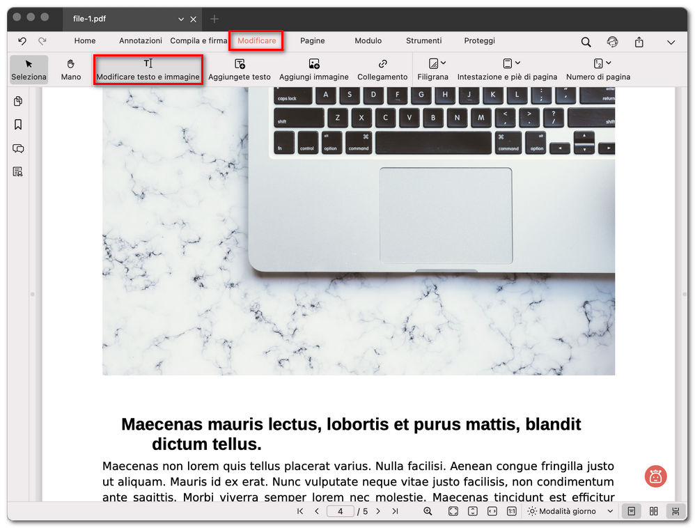 Selezionare Modifica testo e immagini