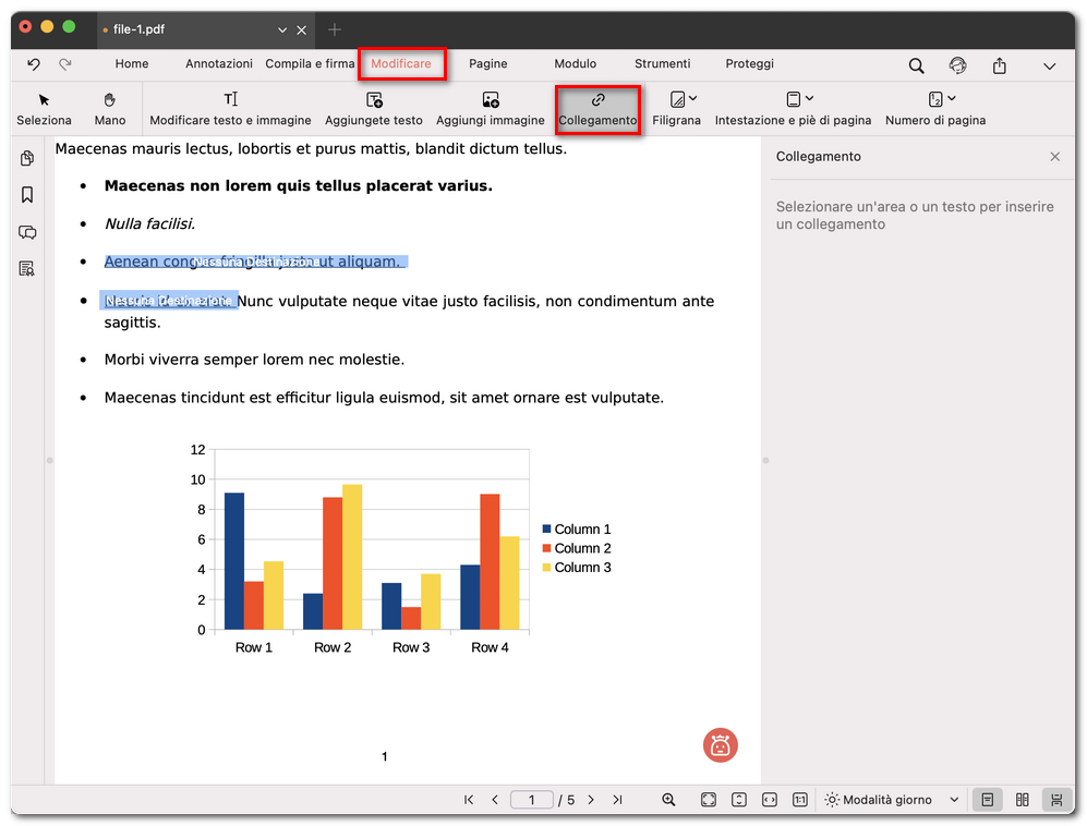 Selezionare un’area o un testo per inserire un link