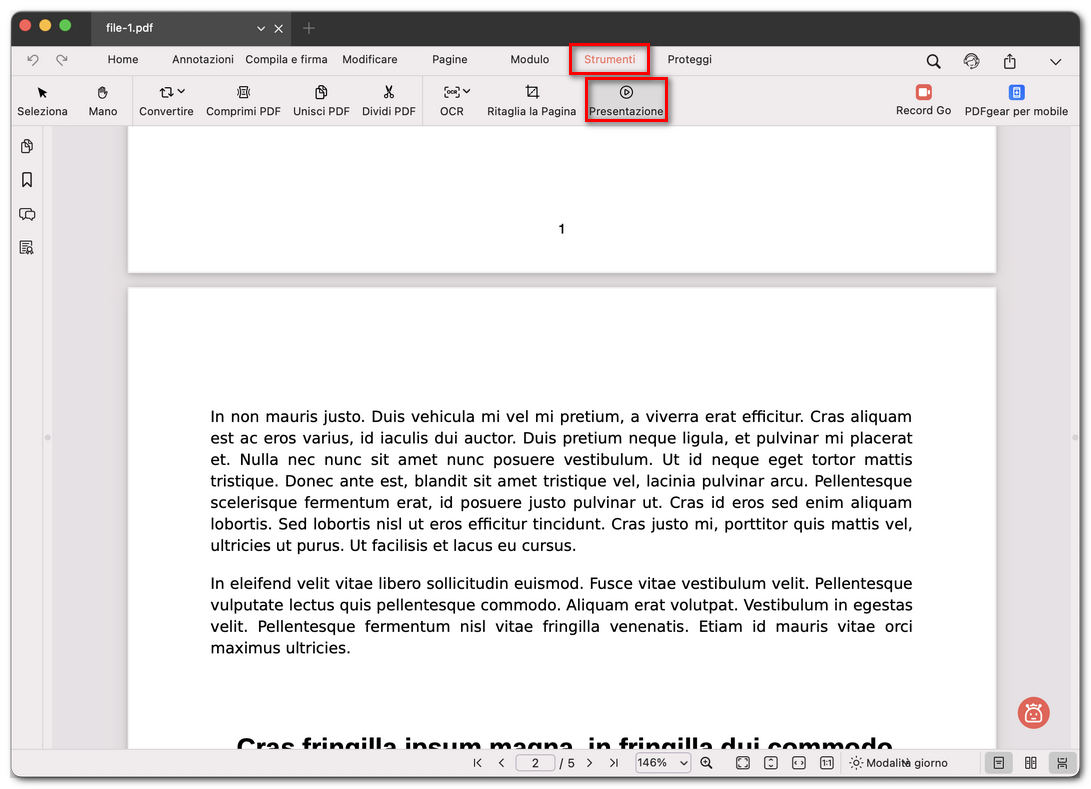 Visualizzare un PDF come presentazione