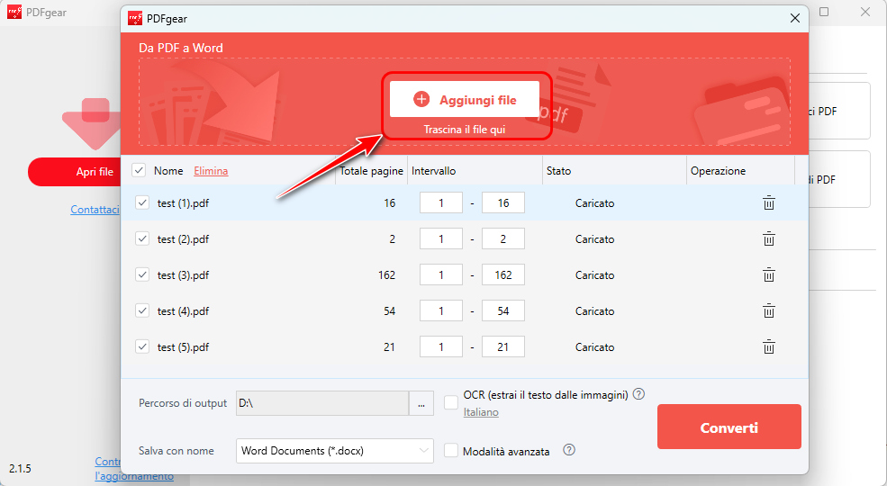 Aggiungi File al Convertitore