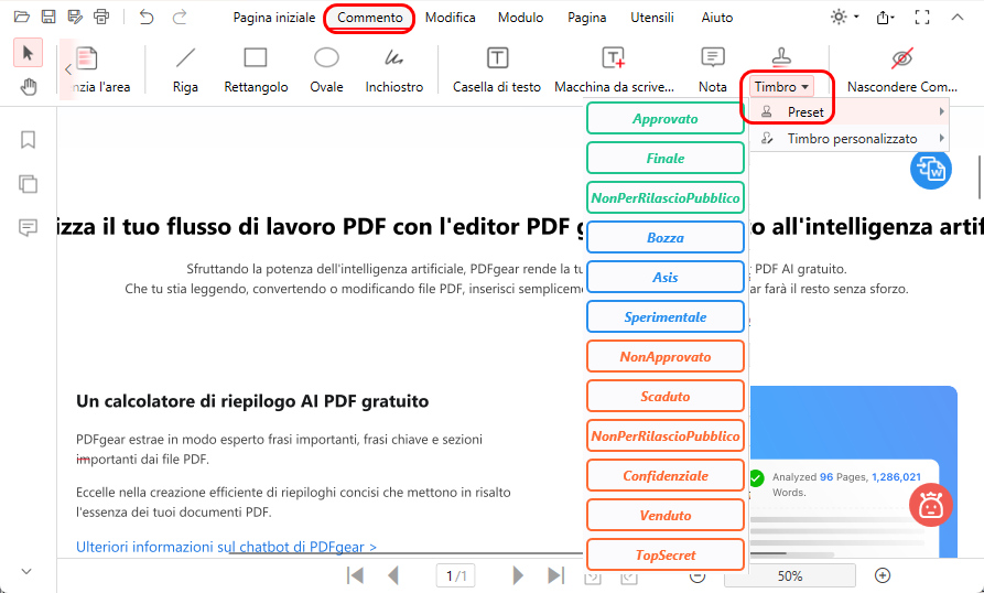 Aggiungere il Timbro Predefinito al PDF