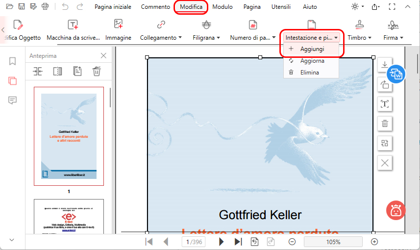 Aggiungi intestazione e piè di pagina