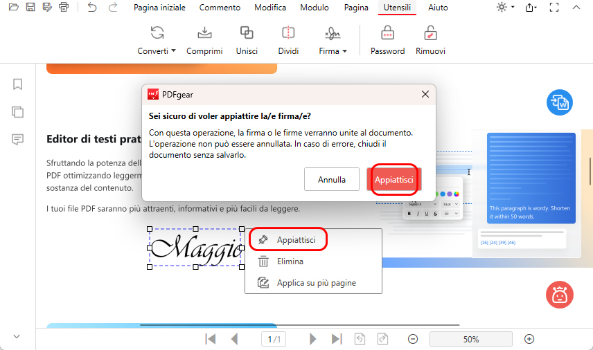 Appiattisci Firma nel PDF