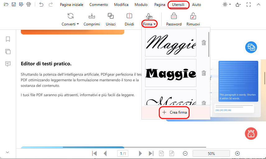 Crea una Firma nel PDF