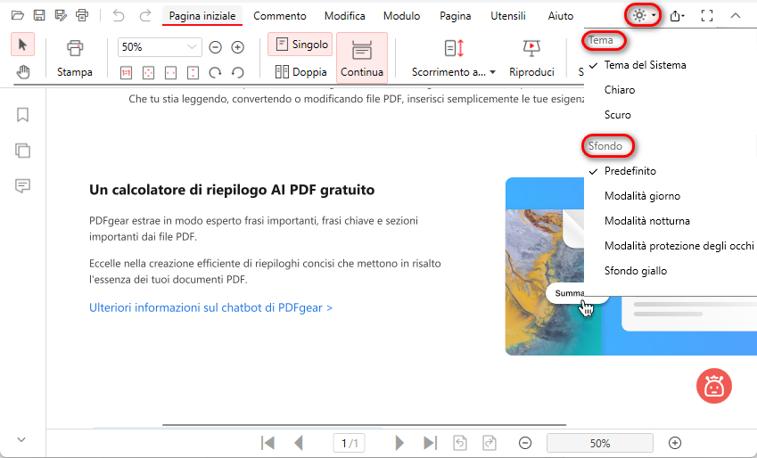 Visualizzazione dell'Interfaccia di PDFgear