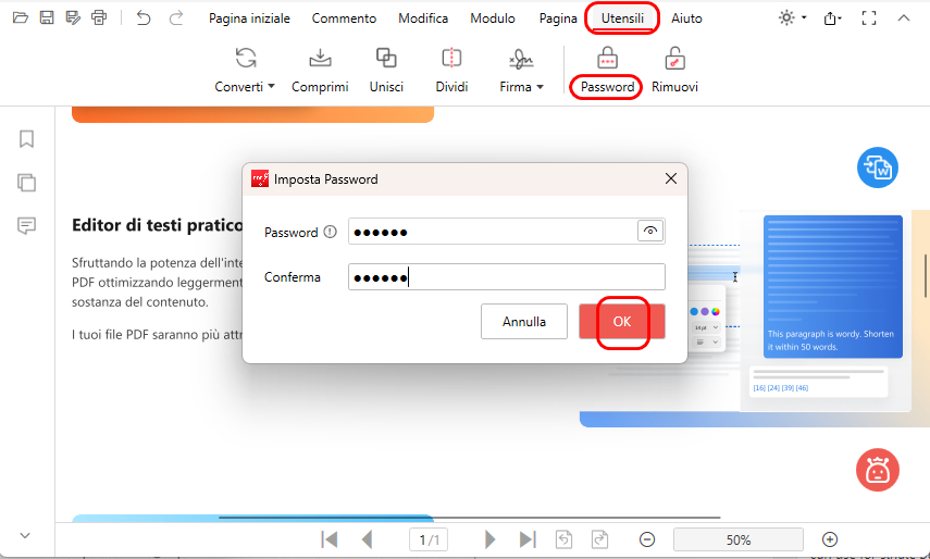 Imposta Password