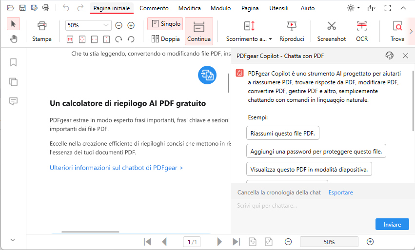 Interfaccia di PDFgear Copilot
