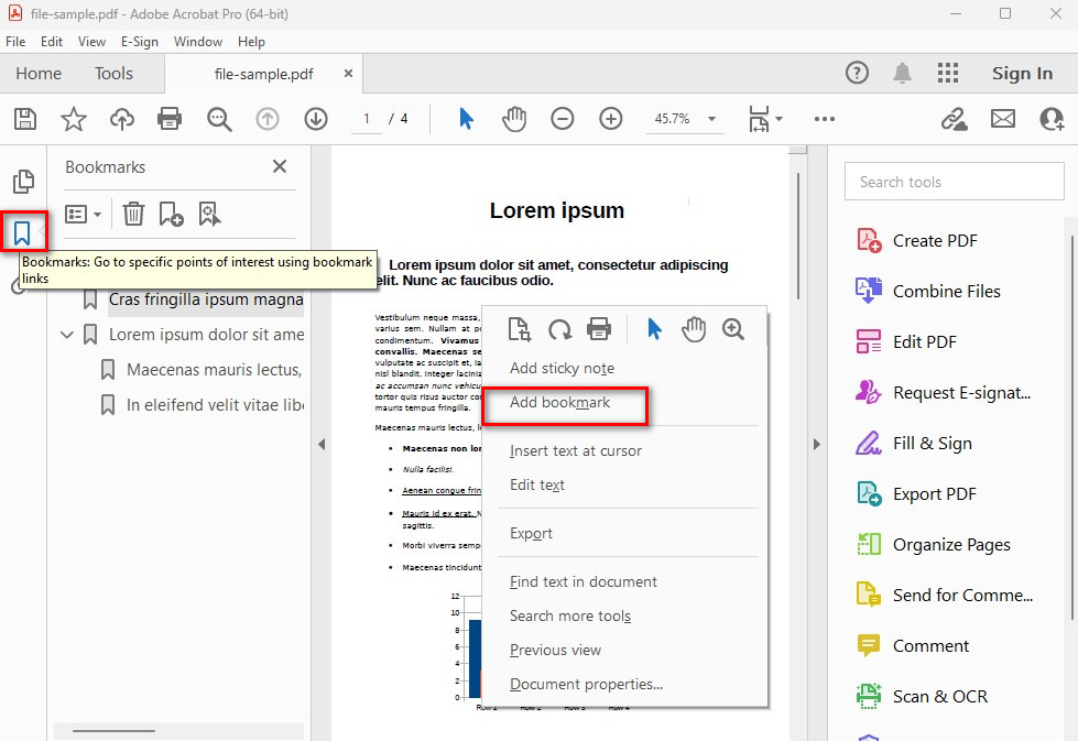AcrobatでPDFにしおりを追加