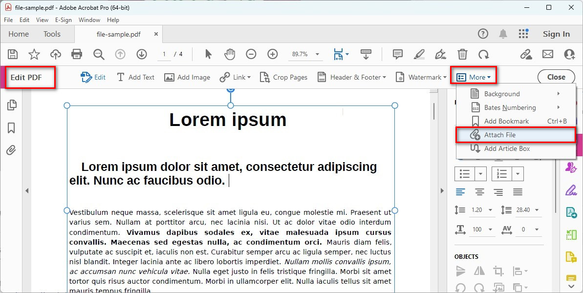 AcrobatでPDFにファイルを添付