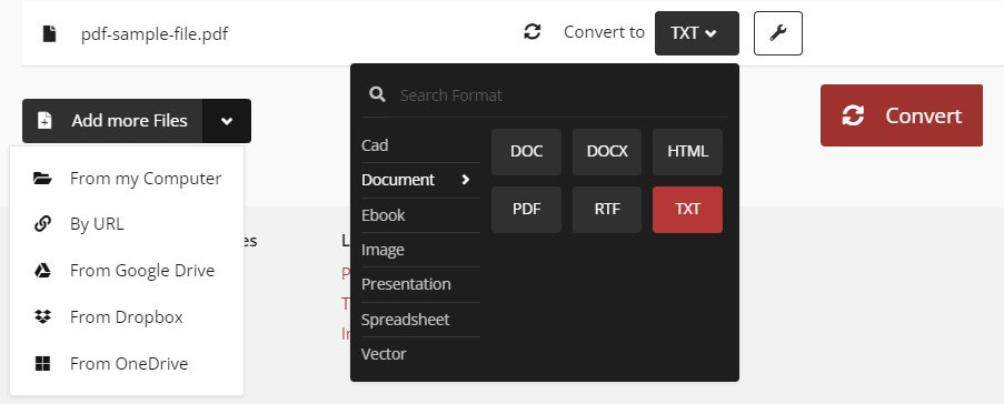 CloudConvert でオンラインで PDF を TXT に変換する