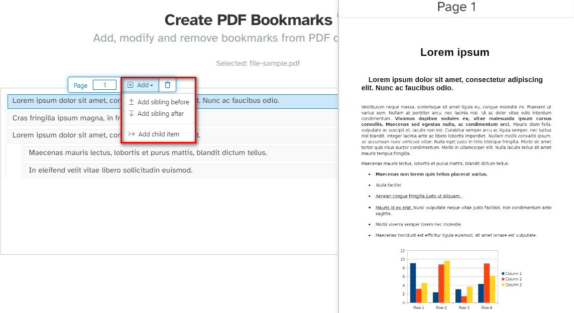 SejdaでオンラインでPDFにしおりを作成