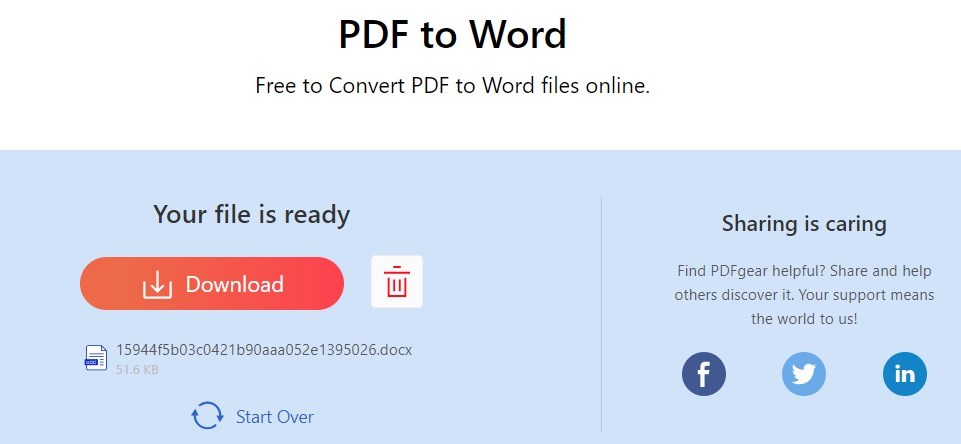 変換されたWordファイルをダウンロード
