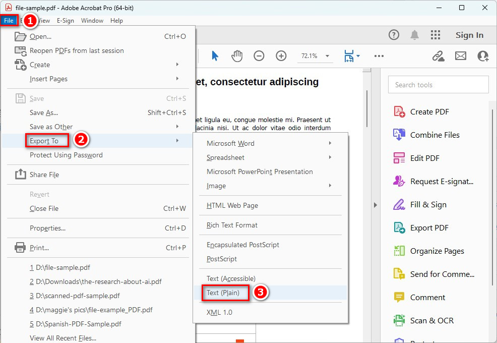 Adobe Acrobat で PDF をテキストにエクスポートする
