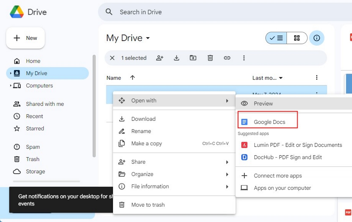 Open the PDF with Google Docs