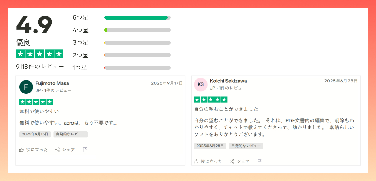 TrustpilotにおけるPDFgearのレビュー