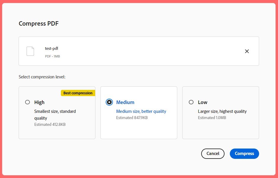 Acrobatで無料でオンラインでファイルサイズを縮小