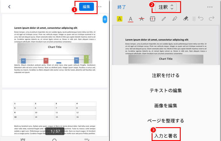 記入と署名ボタンへ移動