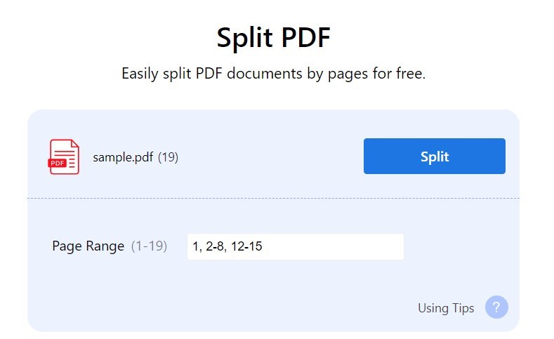 オンラインで無料でPDFページを分割