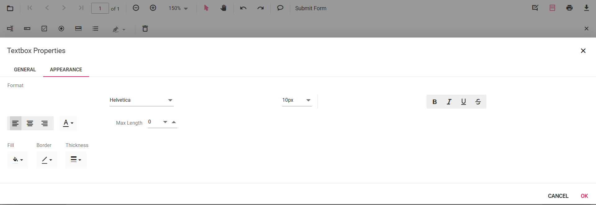 テキストボックスの外観