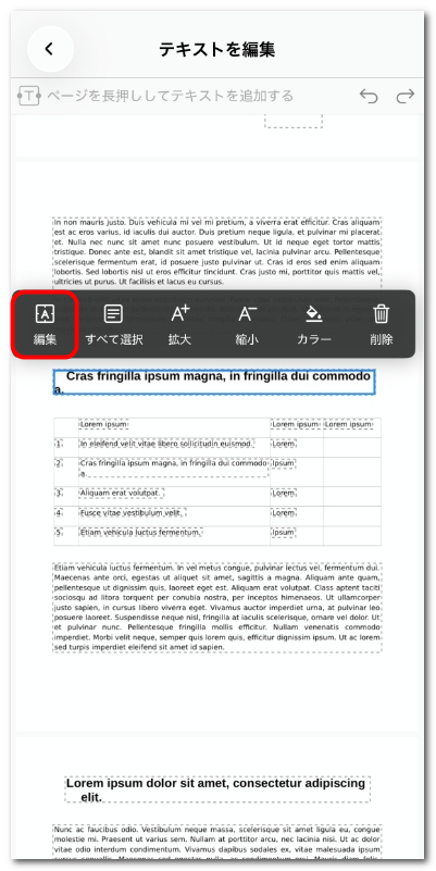 既存のテキストを編集