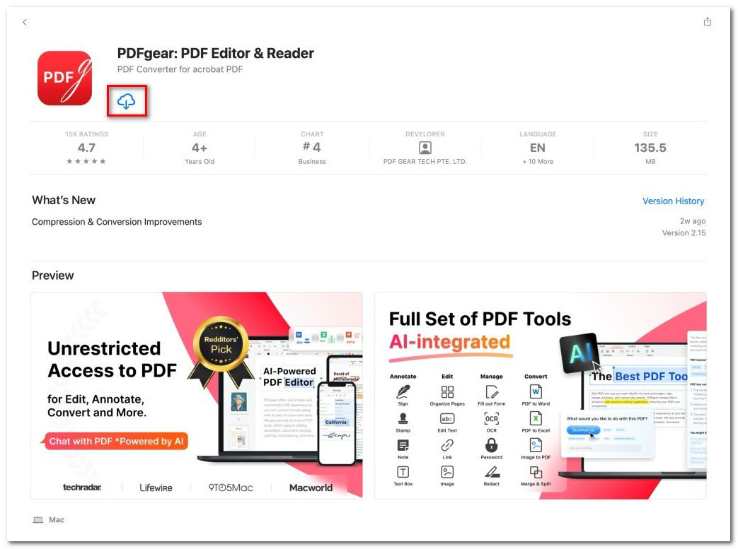 Mac App StoreからPDFgearを入手