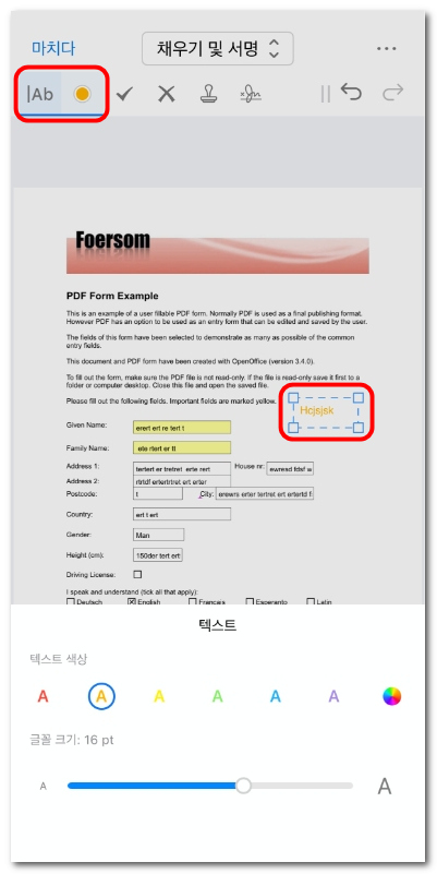 PDF 양식에 텍스트 추가