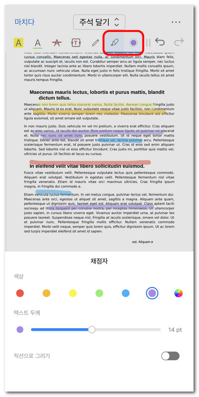 마커로 PDF에 표시