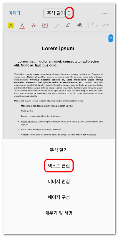 텍스트 편집 모드 열기