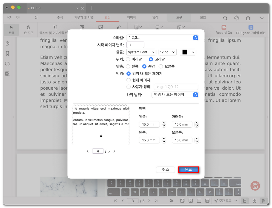 페이지 번호 사용자 지정