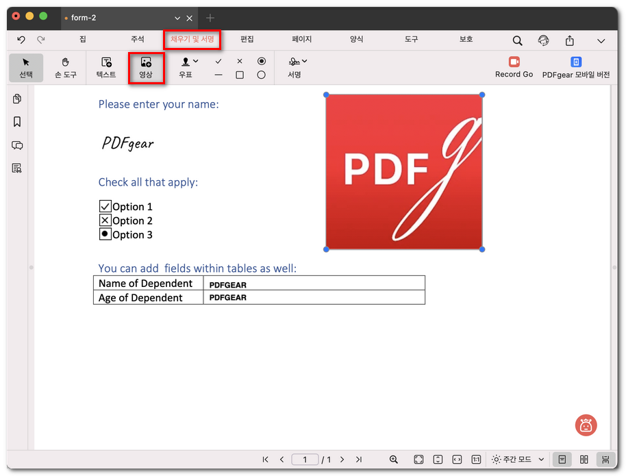 이미지로 양식 채우기