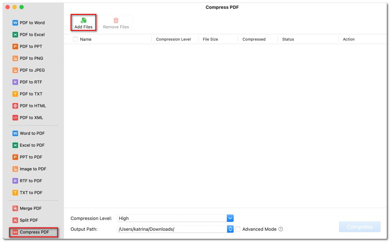 Add PDF Files to the Compressor