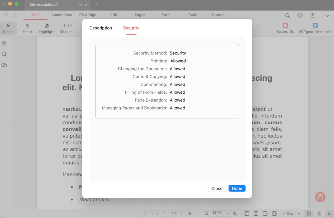 Check the PDF Security